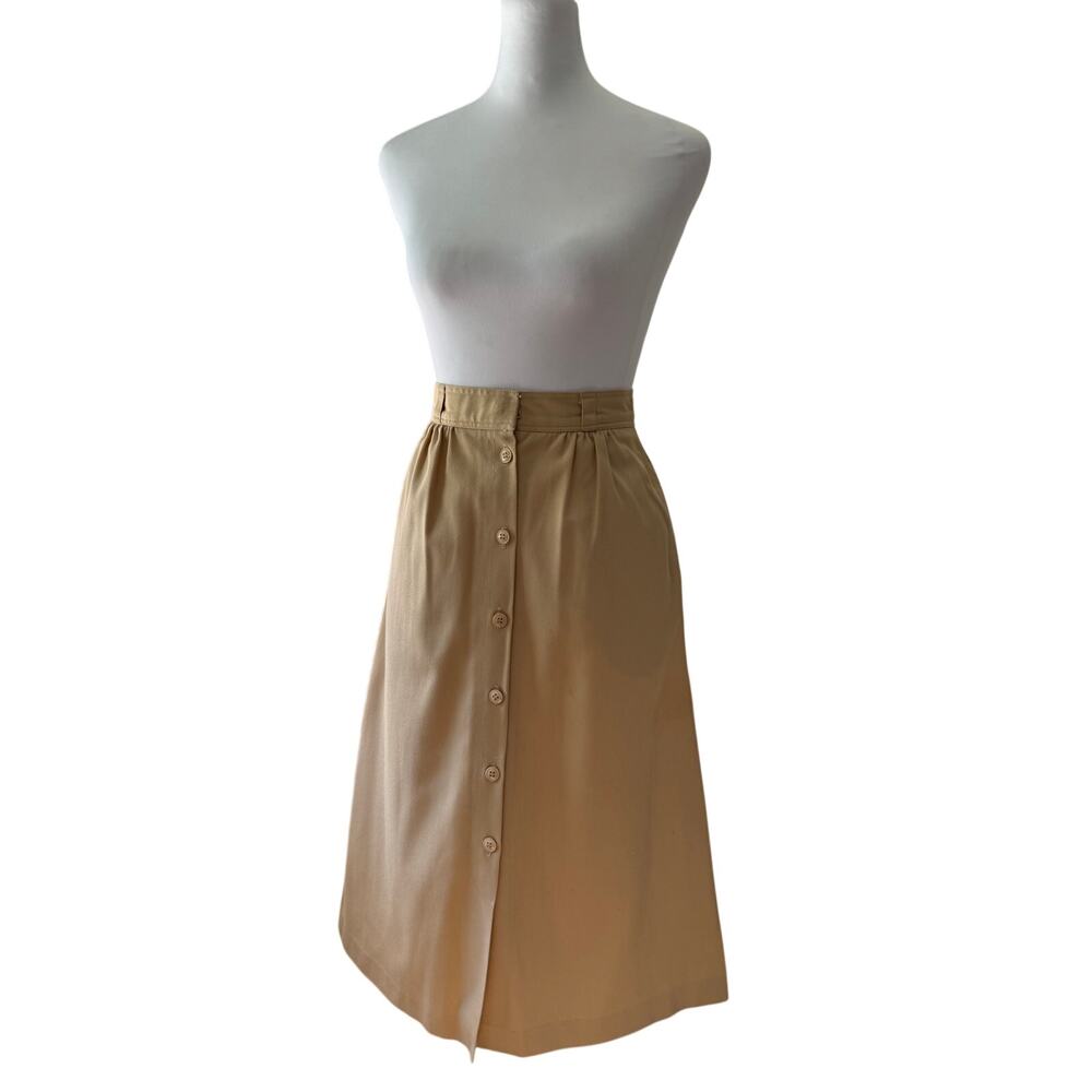 Vintage ‘80s College Town Tan Khaki Button Front Midi Skirt